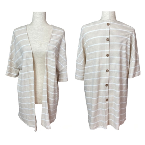 Pink Rose Striped Cardigan w/ Button Detailing on Back - Picture 1 of 6